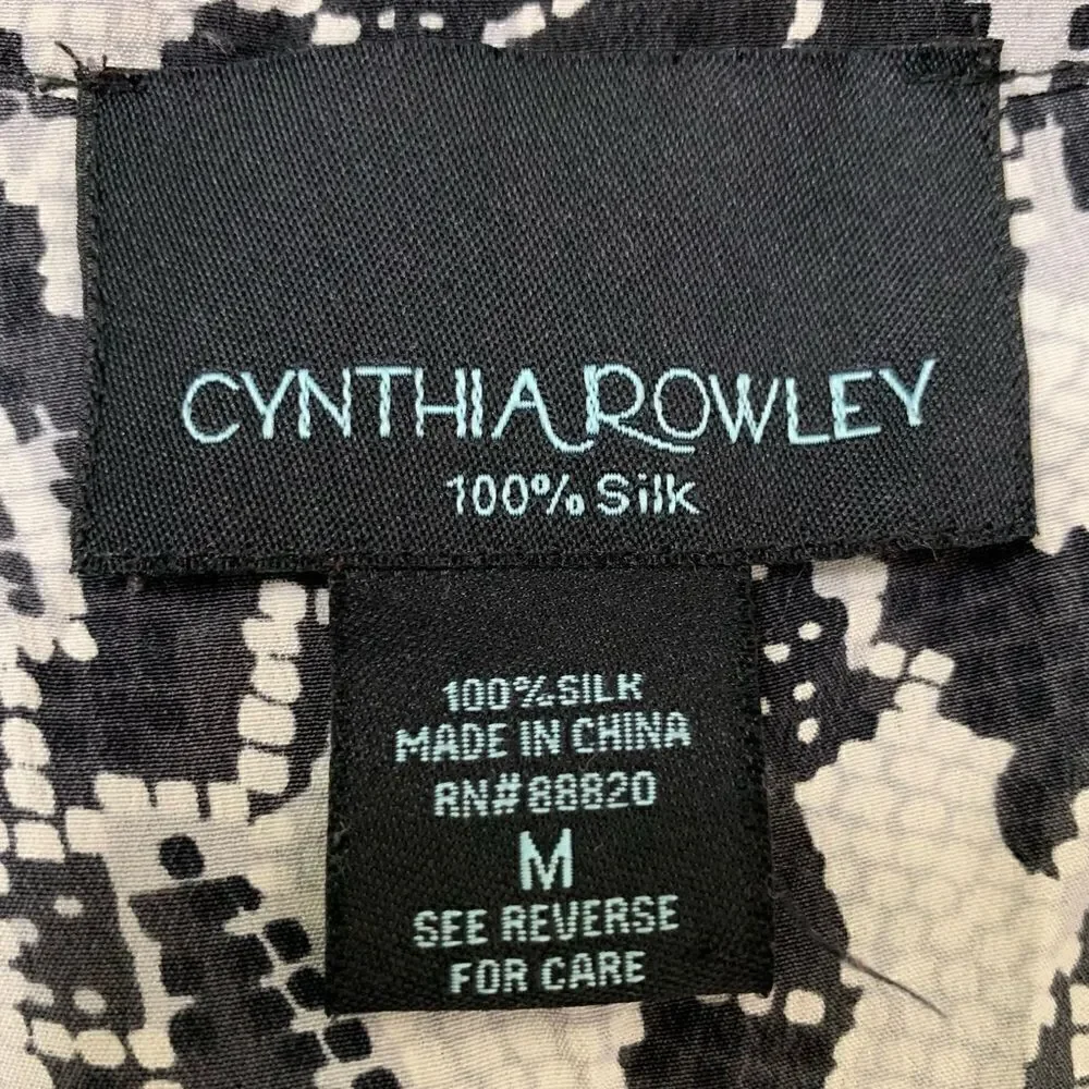 Cynthia Rowley 100% Silk Snake Skin Blouse, Sz Medium